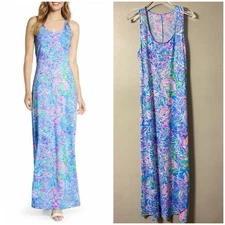 Lilly Pulitzer  Treena Maxi Dress Cruise Vacation Beach 100% Pima Cotton Large
