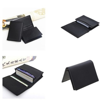 Men Black Leather Expandable ID Business Cards Holder Wallet for Cas