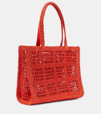 Tory Burch Ella Hand Crocheted Small Raffia Tote ~NWT~ Poppy Red