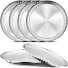 6-Piece 18/8 Stainless Steel Plates, 8 Inch 304 Metal Dinner Dishes for Kids