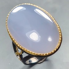 Jewellery 34 ct Natural Chalcedony Ring 925 Sterling Silver Size 8.5 /R441369