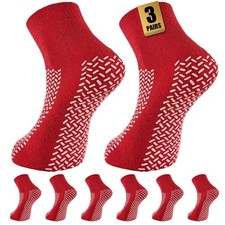 Hospital Grip Socks, 3 Pairs Double Sided Grippy Non Slip Socks, 10-15 Red