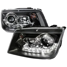 Black Fits 1999-2004 Volkswagen Jetta LED Strip Projector Headlights Left+Right
