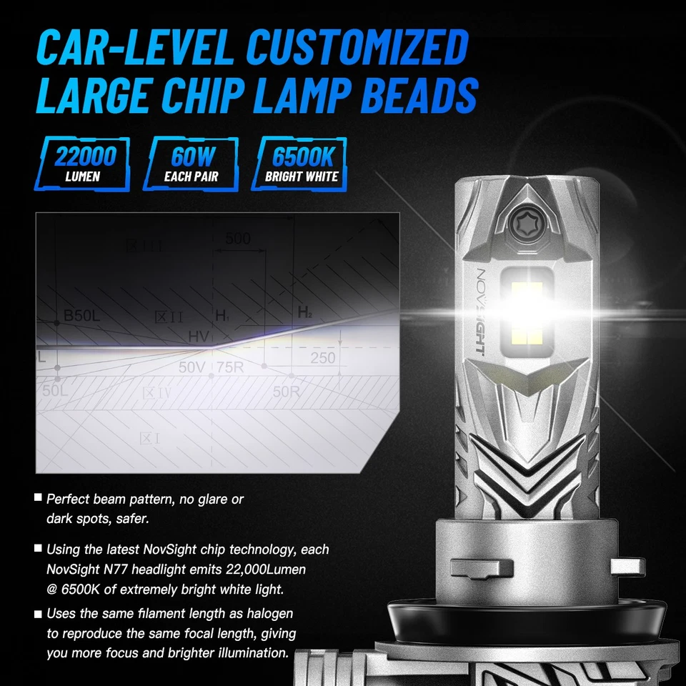 For HOLDEN COMMODORE VE VF NOVSIGHT H9(709) LED Headlight Globes Kit High Beam - image 3 of 4