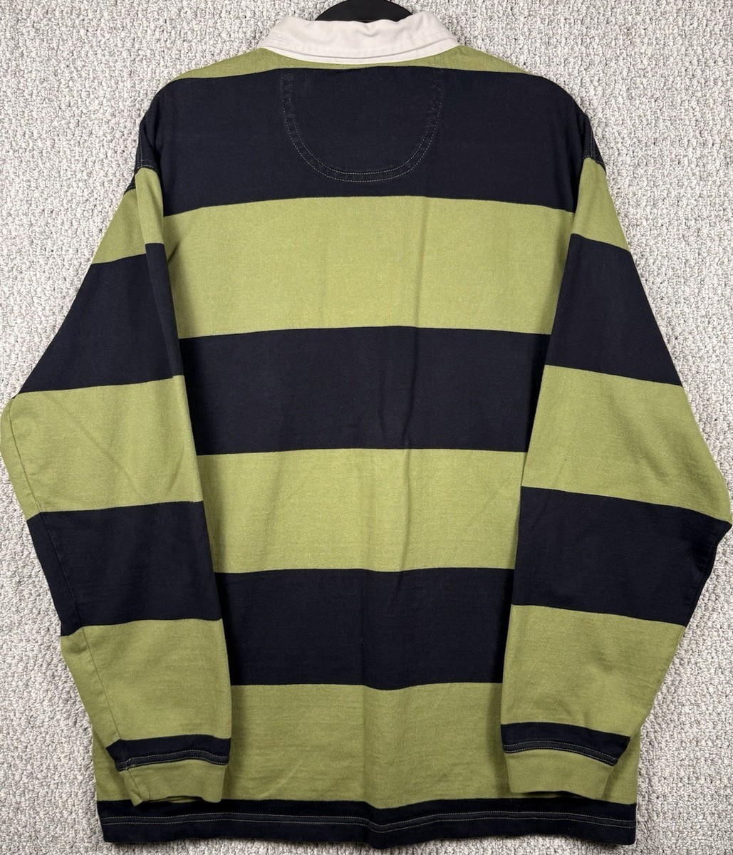 Vintage Y2K Arrow Rugby Polo Shirt XL Navy Green Striped Long