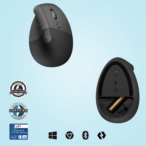 Logitech Lift - Verticale ergonomische muis - Rechtshandig - Donkergrijs - Afbeelding 6 van 6