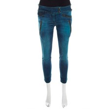 Just Cavalli Indigo Pigment Overdyed Denim Zipper Detail Tapered Jeans S