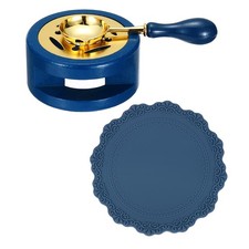 Wax Stamp Seal Kit Sealing Warmer Melting Spoon Silicone Pad, Dark Blue