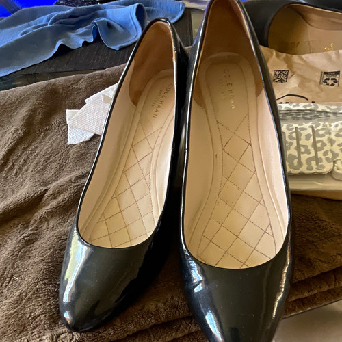 Cole Haan Women’s Black Patent Leather Wedge Pumps Pointed Toe 9 B