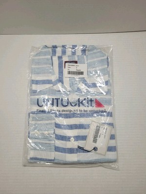 Untuckit Womens Button Up Shirt Long Sleeve Vietti Linen Stripe Beachy 8 NWT