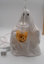 Ceramic Halloween Ghost With Pumpkin Jack O Lantern Light Up 9", L4