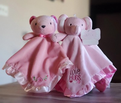 Stepping Stones Bear & Elephant Baby Loveys Pink Plush Toy Security Blankets Lot