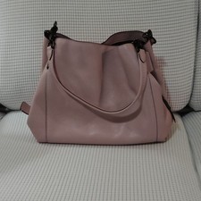 Coach Pink Pebbled Shoulder Bag Zip Closure Black Hardware Solid Stitching