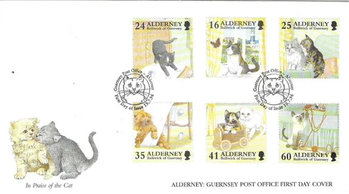 Alderney Comm/FDC - In Praise of the Cat - Guernsey -  1996  (ALD 90)