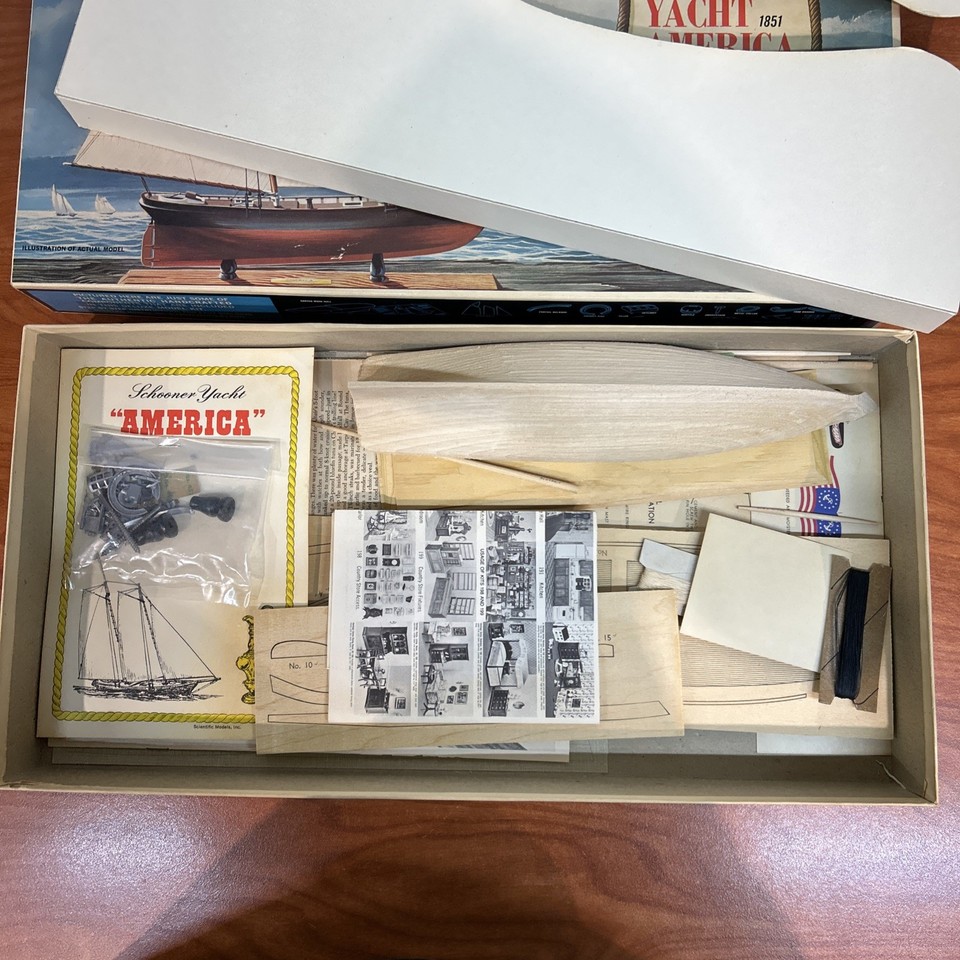 Scientific Kit 178 YACHT AMERICA 1851 Wood Ship 17” Model Kit w- Cloth ...