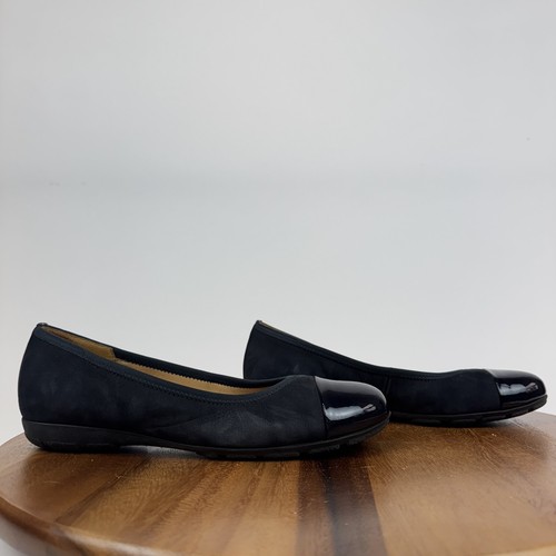 Womens Gabor Hovercraft Black Leather Cap Toe Comfort Slip On Flats UK 4.5 US 7