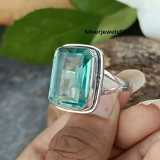 Aquamarine Ring, Emerald Cut Ring, 925 Sterling Silver Ring, Square , All Size