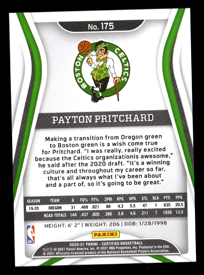 👀🔥 PAYTON PRITCHARD # /99 RC MIRROR ORANGE PARALLEL 2020-21 CERTIFIED CELTICS - Image 2 of 4