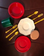 Kids play dishes and utensils multicolor plastic
