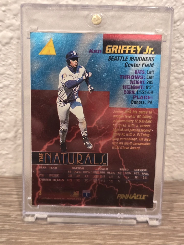 1994 Pinnacle KEN GRIFFY JR “The Naturals” REFRATOR DE ONDA DE OURO Holo #3🔥RARO🔥 - Imagem 2 de 2