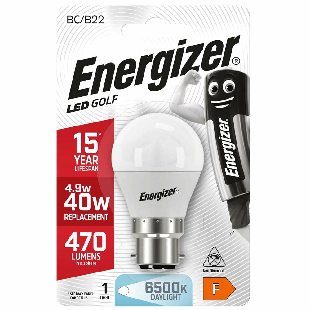 2X ENERGIZER LED GOLF BULBS B22 (GLS) 4.9W / 40W (6,500 DAYLIGHT) S9413