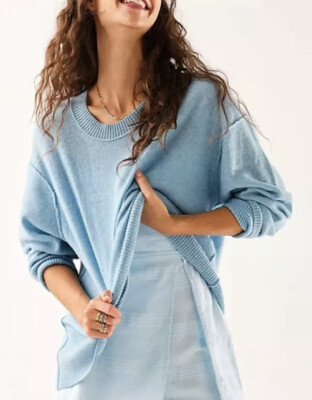 NWT $198 Free People TALK ALL NIGHT Sm Sky Blue 100% Cashmere Oversized Tunic 