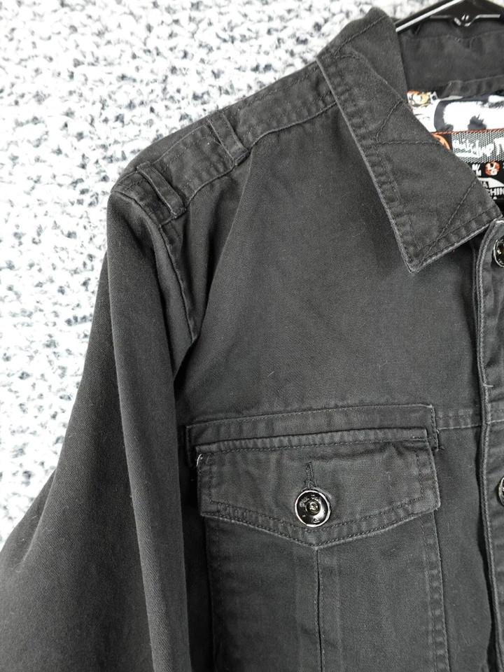 Chaqueta con botones negra Quiksilver para hombre L forro acolchado diseño gráfico algodón Foto 2 de 4