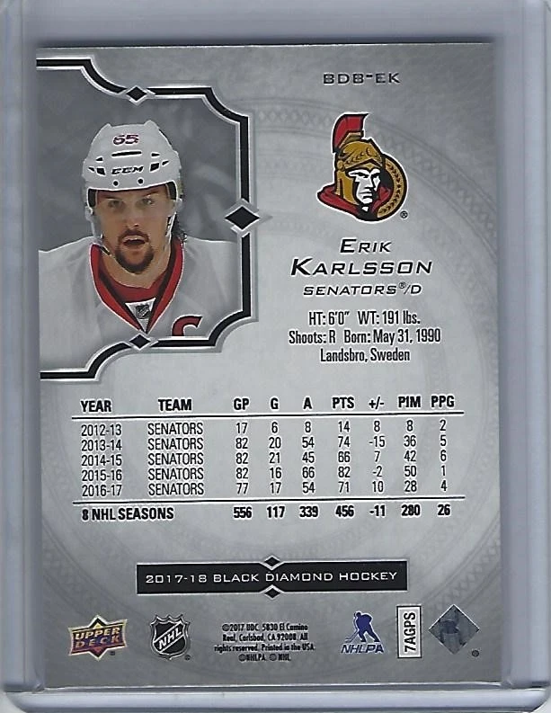 2017-18 Black Diamond #BDB-EK Erik Karlsson 209/249 - Image 2 of 2