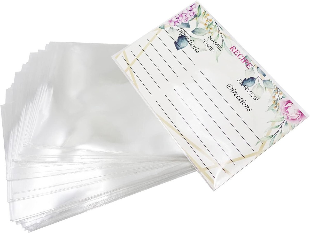 Card Sleeves Binder Sheets Jot & Mark Binder Page Protectors For 4x6 Recipe  Cards - 50 Clear Plastic Sleeves, Fits 8.5x9.5 Binders