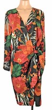 GIBSON + LATIMER Wrap Ruffle Dress Tropical Floral Cascade  Lon Sleeve Size L