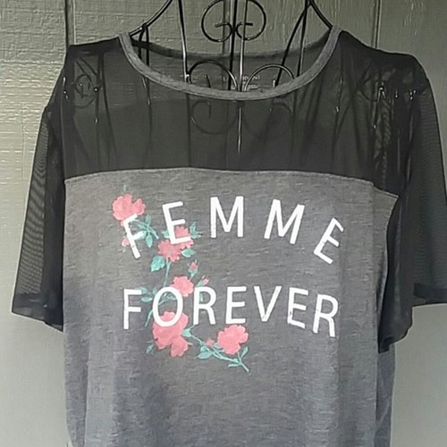 LANE BRYANT Shirt Mesh Shoulders Womens 18 Femme Forever Roses Gray Tee Causal - Picture 4 of 12