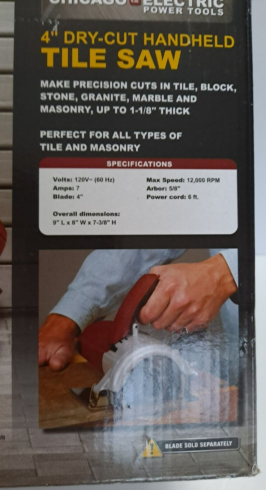 Chicago Electric 4" DryCut Handheld Tile Saw, cuts up to 11/8" thick