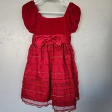 Youngland Toddler Girl 2T Red Dress Satin Bow Velvet Top Tulle Skirt Valentine's