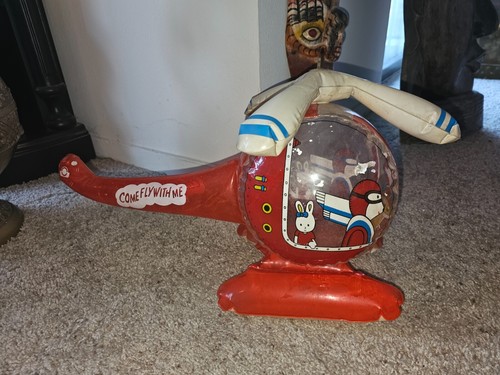 Vintage Carnival Game Prize Inflatable Red Dog Flying Helicopter 18" Taiwan