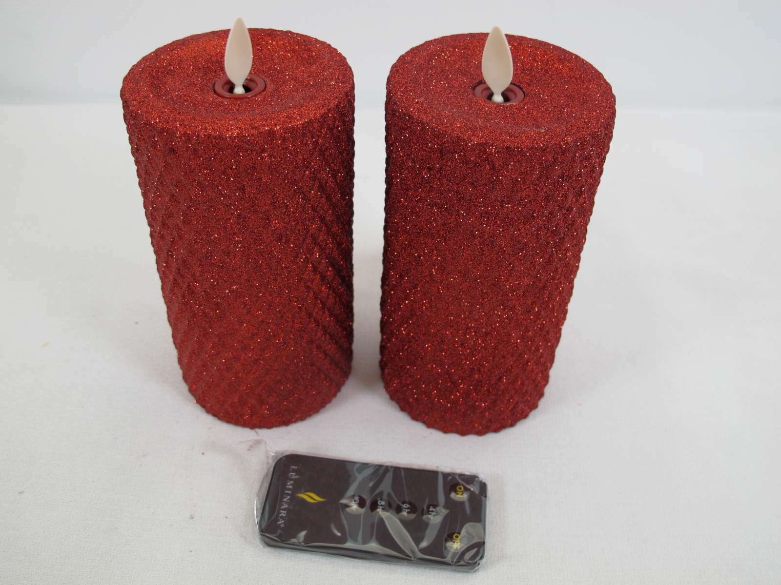 Luminara Set of (2) 3" X 6" Diamond Quilted Pillar Candles & Boxes Red eBay