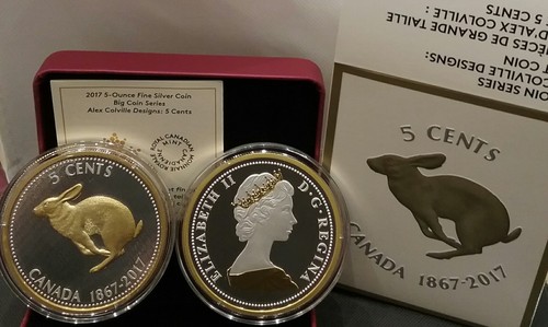 1867-2017 5OZ Big Coin Pure Silver 5-cent Rabbit Alex Colville Designs ...