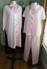 NWOT BRIGHT PINK w/SATIN TRIM GOSSARD ARTEMIS NYLON ROBE PAJAMA SET PEIGNOIR M
