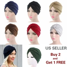 Cotton Women Knot Turban Hair Head Hijab Cap Muslim Wrap Stretch Hat Scarf