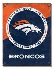 Denver Broncos NFL AFC West Tin Metal Sign Man Cave Garage Bar Decor 12.5 X 16