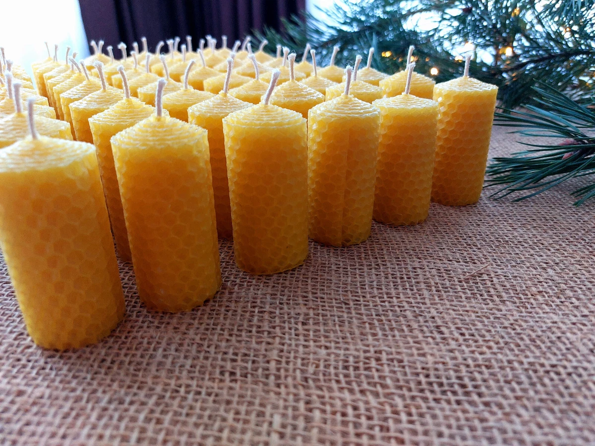 64 pcs Bees Wax Pillar Candles Bulk Wedding Candles 100 % Pure Non-toxic  Beeswax