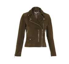 Whistles Suede Agnes Biker Jacket Khaki Size Uk 4 Lf7 Ee 02