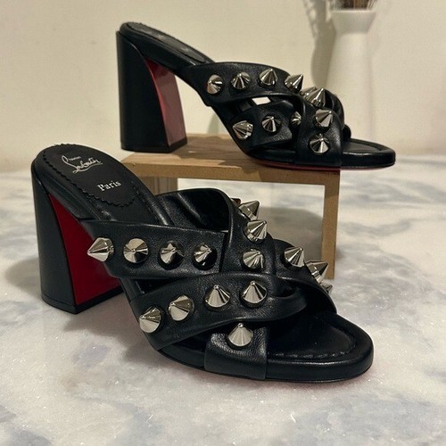 Christian Louboutin SS23 Spika Club 55 Slipper-mule In Black Leather, Size 6US - Picture 7 of 13