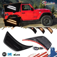 For 18-24 Jeep Wrangler JL LED Fender Side Marker Lights DRL Dynamic Turn Signal