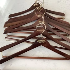 Lot of 8 Vintage 90s Marriott Wooden Hangers Suits Coat Pants Shirts Wood