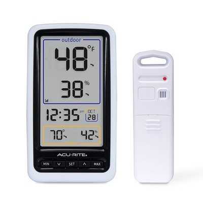 AcuRite 01136M Wireless Thermometer Single, With Humidity & Clock 