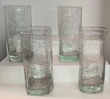4 Vintage Libbey "CRISA"  Dimpled/ Pinched Glass Tumblers 16 oz