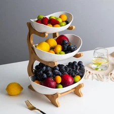 3 Tier Fruit Basket Holder Dining Table Fruit Tray Kitchen Storage Rack
