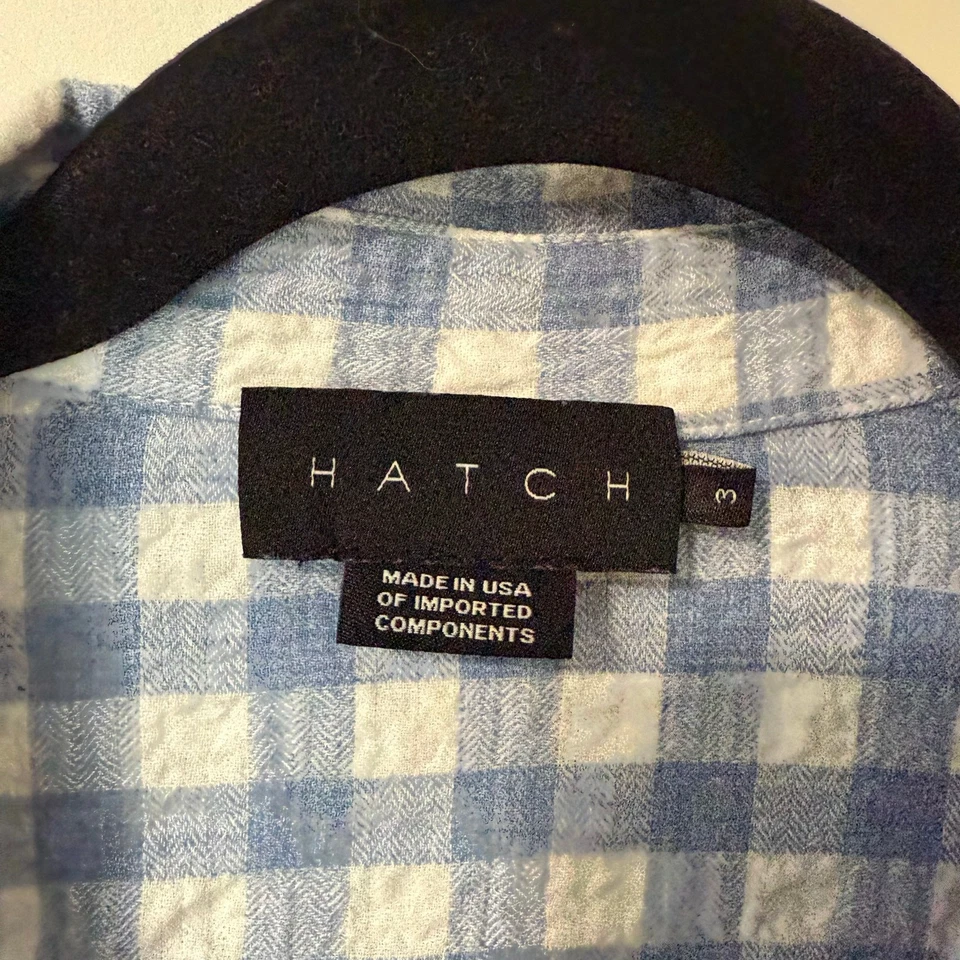 Hatch Women's The Boyfriend Button Down Shirt Plaid Blue White Cotton 3 (L/XL)  - Image 3 of 4