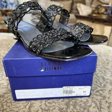 Vintage Stuart Weitzman Finally Black Kid Laced Leather Shoe Sandal Size 6 $215