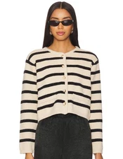 NWT REVOLVE Benni Stripe Cardigan in Tan & Black Line & Dot Sz Medium